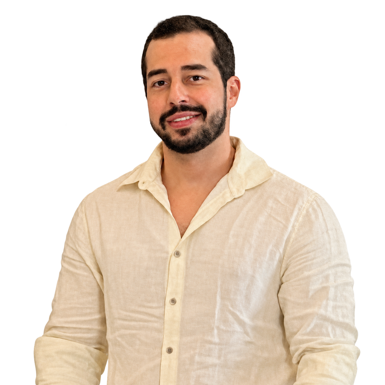Cristiano Gonçalves, psicólogo clínico, em retrato sobreposto à identidade visual do site